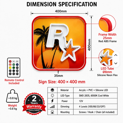 Rockstar Games Neon Sign GTA 6 LED